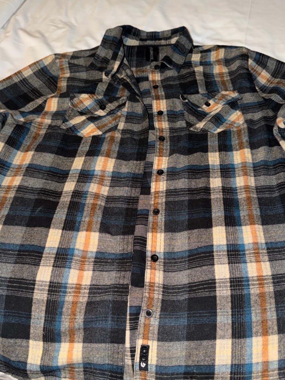 burnside women’s Plaid Button-Down Shirt in Blue, Black & Tan
